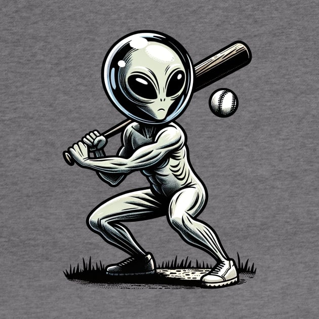 alien playing baseball by Dracoola